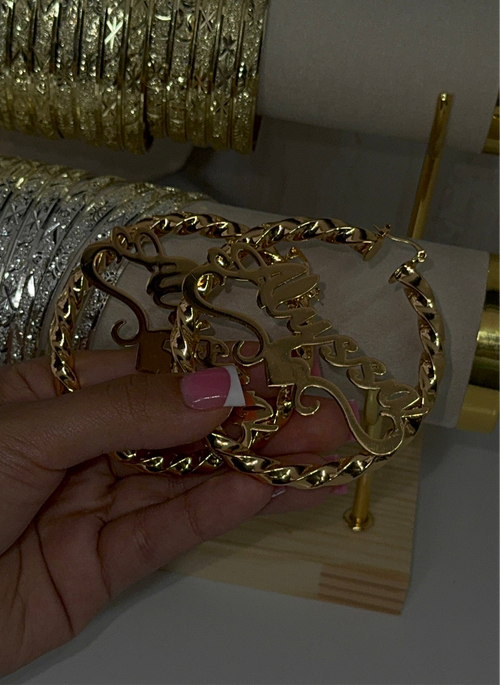 Custom Heart Name Bamboo Hoops