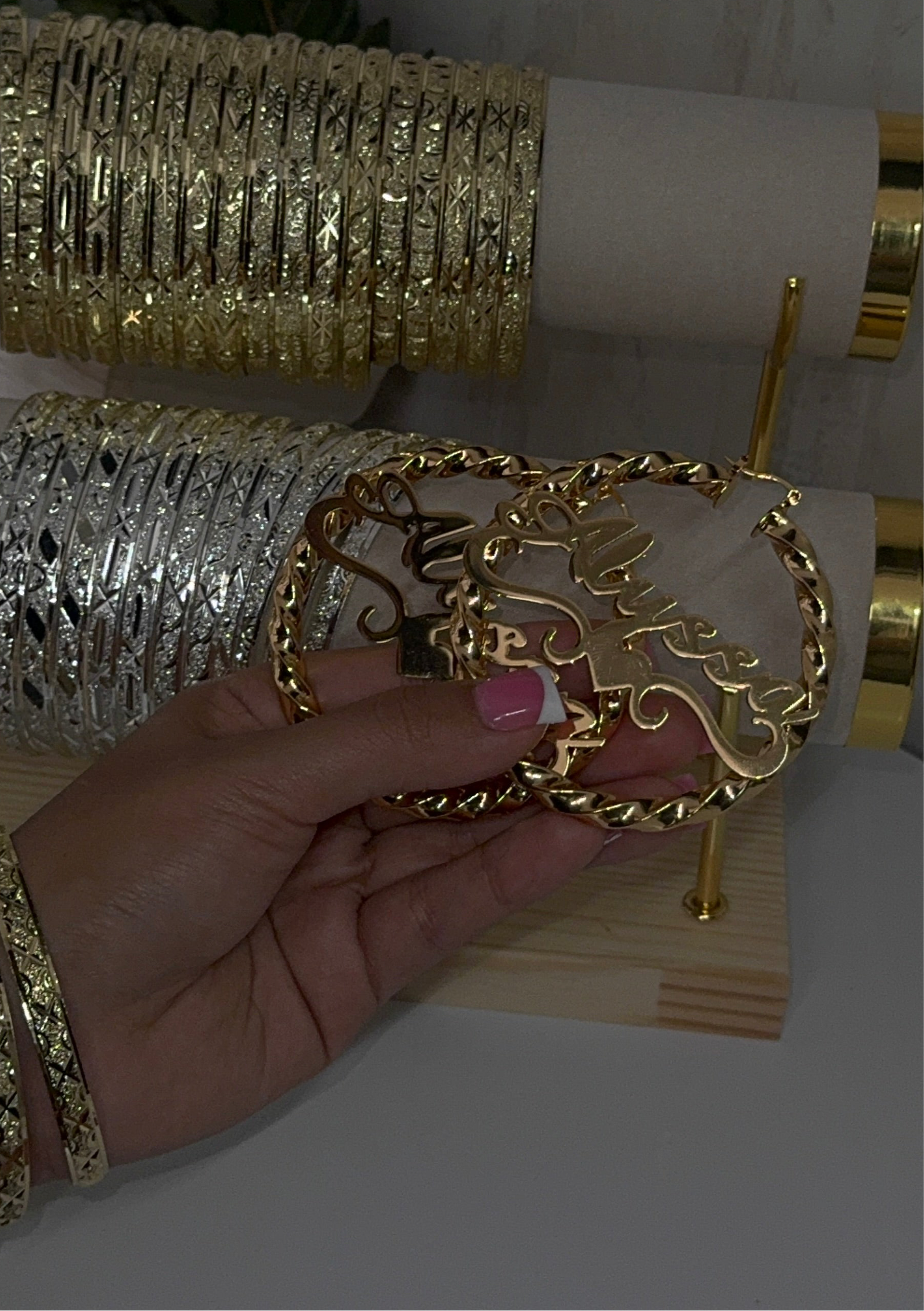 Custom Heart Name Bamboo Hoops